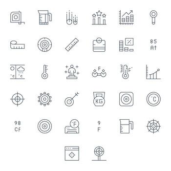 métrico visual paquete conteniendo 32 Delgado línea píxel Perfecto íconos vector