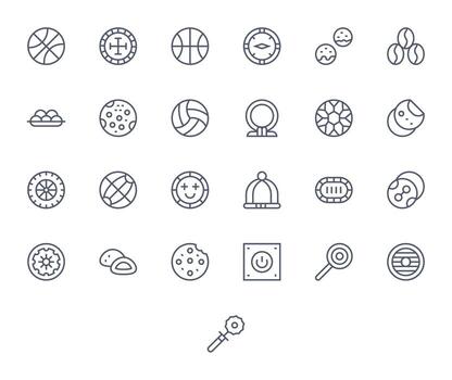 25 Icons for Round optimized in Editable 64x64 Regular Line resolution vector