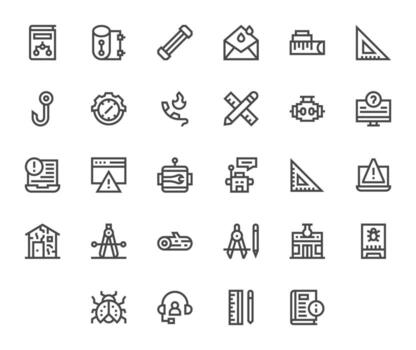 Technical Comprehensive Bundle with 28 PIXEL Perfect Bold Line Retina Ready Icons vector