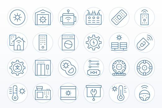 Delgado línea detalle mejorado íconos desde controlar panel conjunto con 24 alto resolución íconos vector