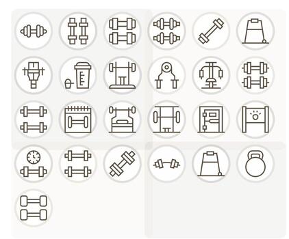 25 Regular Line Icons for Weightlifting in crisp 128x128 Pixel Optimized resolution vector