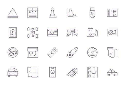 Drive Premium Bundle with 24 High Resolution PIXEL Perfect Thin Line Icons vector