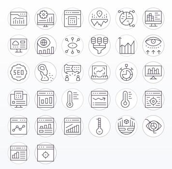 Analytics Ultimate Package with 32 128x128 Thin Line Detail Enhanced Icons vector
