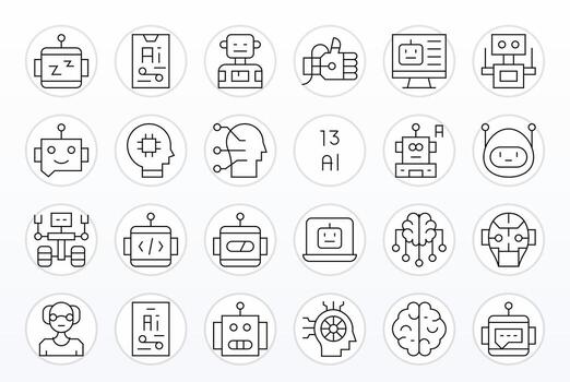 Artificial Intelligence including 24 128x128 Thin Line Illustrations vector