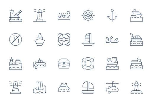 Ship Modern Collection with 24 Thin Line High Resolution Editable Icons vector