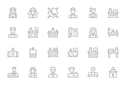 Receptionist Icon Toolkit featuring 24 Display Perfect 128x128 Thin Line elements vector