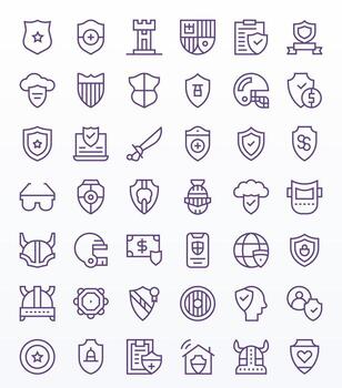 42 Retina Ready Pixel Aligned Icons for Shield in Regular Line Theme vector