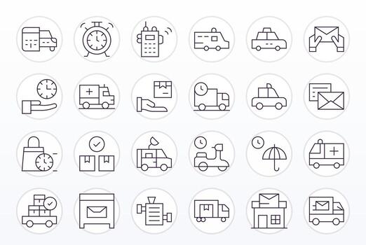 24 Delgado línea píxel alineado 256x256 íconos desde envío suite vector