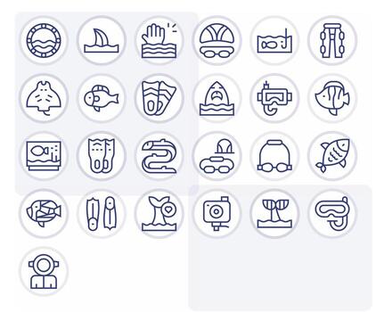 submarino icono biblioteca con 25 regular línea 128x128 editable diseños vector