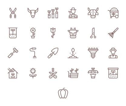25 Regular Line Icons designed for Horticulture in Retina Ready Editable format vector