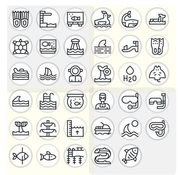 Aquatic Icon Toolkit featuring 35 Pixel Optimized High Resolution Regular Line elements vector