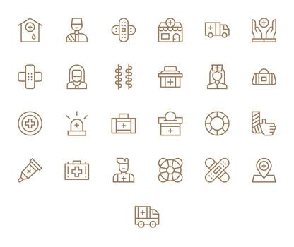 25 Pixel Aligned High Resolution Icons for First Aid in elegant Regular Line design vector