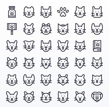36 íconos para gato optimizado en píxel alineado 64 x 64 negrita línea resolución vector