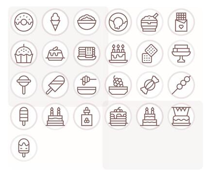 25 Regular Line Pixel Optimized Icons tailored for Dessert 64x64 interface vector