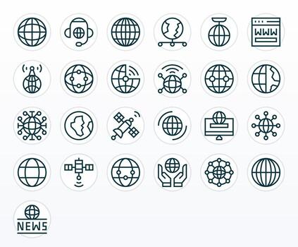 25 Regular Line PIXEL Perfect Icons for Global Communication Graphics vector