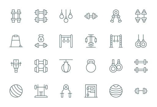 24 Editable Thin Line Icons designed for Strength Training Interface vector