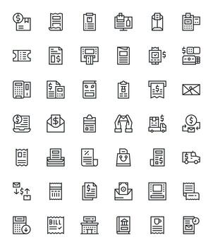 Receipt Icon Arsenal with 42 High Resolution Regular Line Display Perfect designs vector