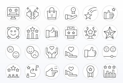 Customer Satisfaction Visual Pack containing 24 Thin Line Pixel Aligned Icons vector