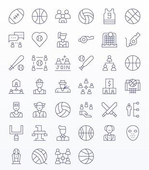 Team Grid Fitted Set with 40 High Resolution Thin Line Icons vector