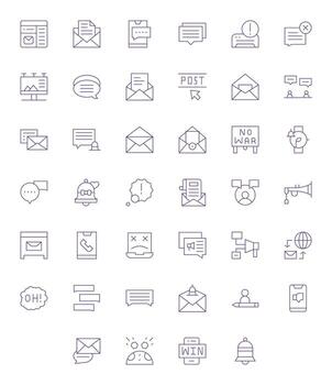 Message Design Icons featuring 40 Detail Enhanced Thin Line Style vector