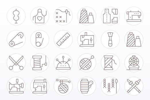 Thin Line Pixel Optimized Icons from Sewing Set with 24 128x128 Icons vector