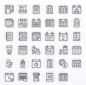 Daily Icon Set with 35 Regular Line High Resolution Pixel Aligned Graphics vector