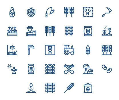 Crop Scalable Set featuring 28 PIXEL Perfect Bold Line High Resolution Icons vector