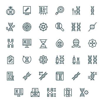 35 Icons for Dna featuring High Resolution Display Perfect Regular Line Graphics vector