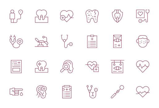 24 High Resolution Thin Line Icons optimized for Checkup Grid Fitted display vector