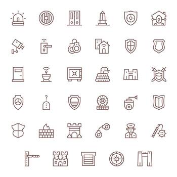 regular línea cuadrícula equipado íconos desde seguridad sistema conjunto con 35 alto resolución íconos vector