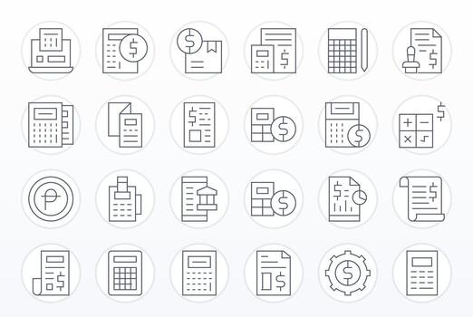 Accounting Software Digital Pack containing 24 Display Perfect Thin Line 64x64 Icons vector