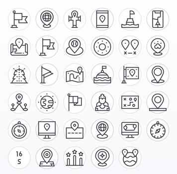 35 High Resolution Regular Line Icons for Position with Pixel Aligned precision vector