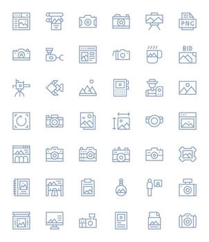42 128x128 íconos para foto en cuadrícula equipado regular línea formato vector