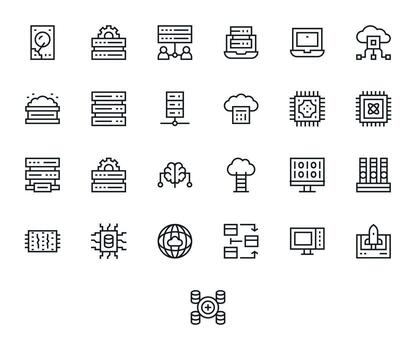 regular línea estilo informática íconos con 25 128x128 píxel optimizado diseños vector