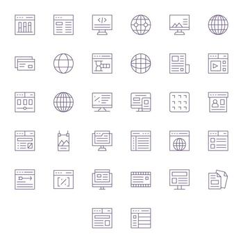 Web Page Icon Arsenal with 32 High Resolution Thin Line Pixel Aligned designs vector