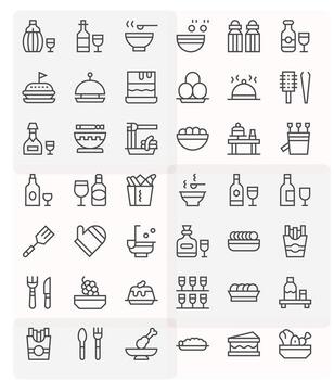Serving Visual Pack containing 42 Regular Line Pixel Aligned Icons vector