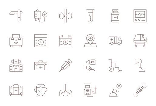 24 Thin Line Display Perfect Icons crafted for Healthcare 256x256 applications vector