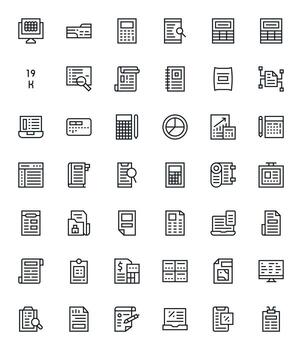 42 Regular Line Pixel Optimized Designs for Spreadsheet 64x64 Icons vector