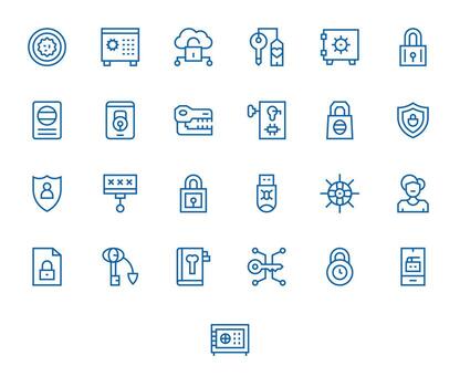 25 64x64 Regular Line Icons optimized for Password PIXEL Perfect display vector