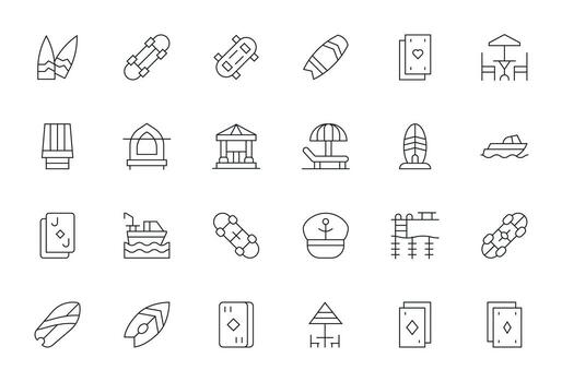 Deck Grid Fitted Set with 24 High Resolution Thin Line Icons vector