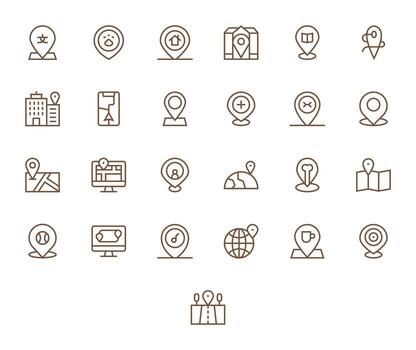 25 Icons for Pinpoint Location featuring 128x128 Editable Regular Line Graphics vector