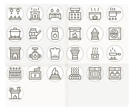 Stove Icon Set with 25 Regular Line High Resolution Pixel Aligned Graphics vector