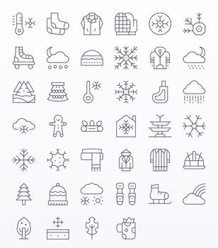 invierno escalable conjunto presentando 40 píxel optimizado Delgado línea retina Listo íconos vector