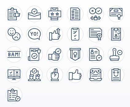 Approval Icon Collection with 25 High Resolution Regular Line Designs vector