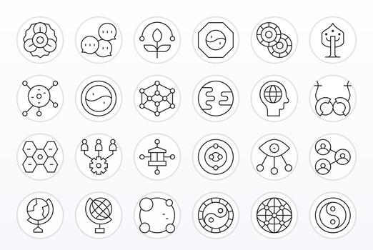 Interconnectedness Comprehensive Bundle with 24 Grid Fitted Thin Line 64x64 Icons vector