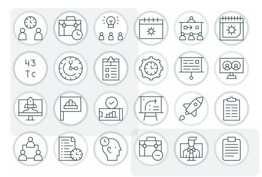 Project Essential Set including 24 Grid Fitted Thin Line 128x128 Icons vector