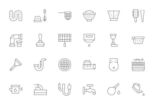 24 Thin Line PIXEL Perfect Icons tailored for Drain 128x128 interface vector