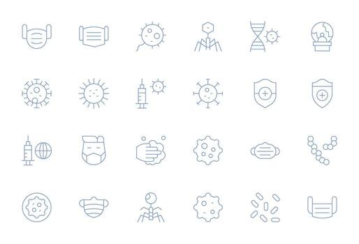 24 Thin Line Icons designed for Pandemic in High Resolution Grid Fitted format vector