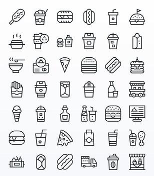 42 Pixel Optimized Regular Line Icons from Takeaway Collection vector
