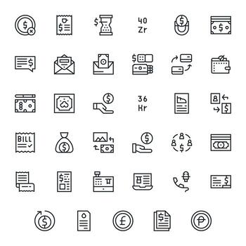 Bill Complete Package with 35 Retina Ready Regular Line Pixel Optimized Icons vector